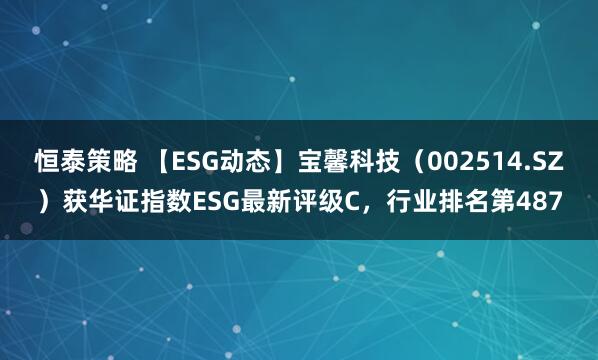 恒泰策略 【ESG动态】宝馨科技（002514.SZ）获华证指数ESG最新评级C，行业排名第487
